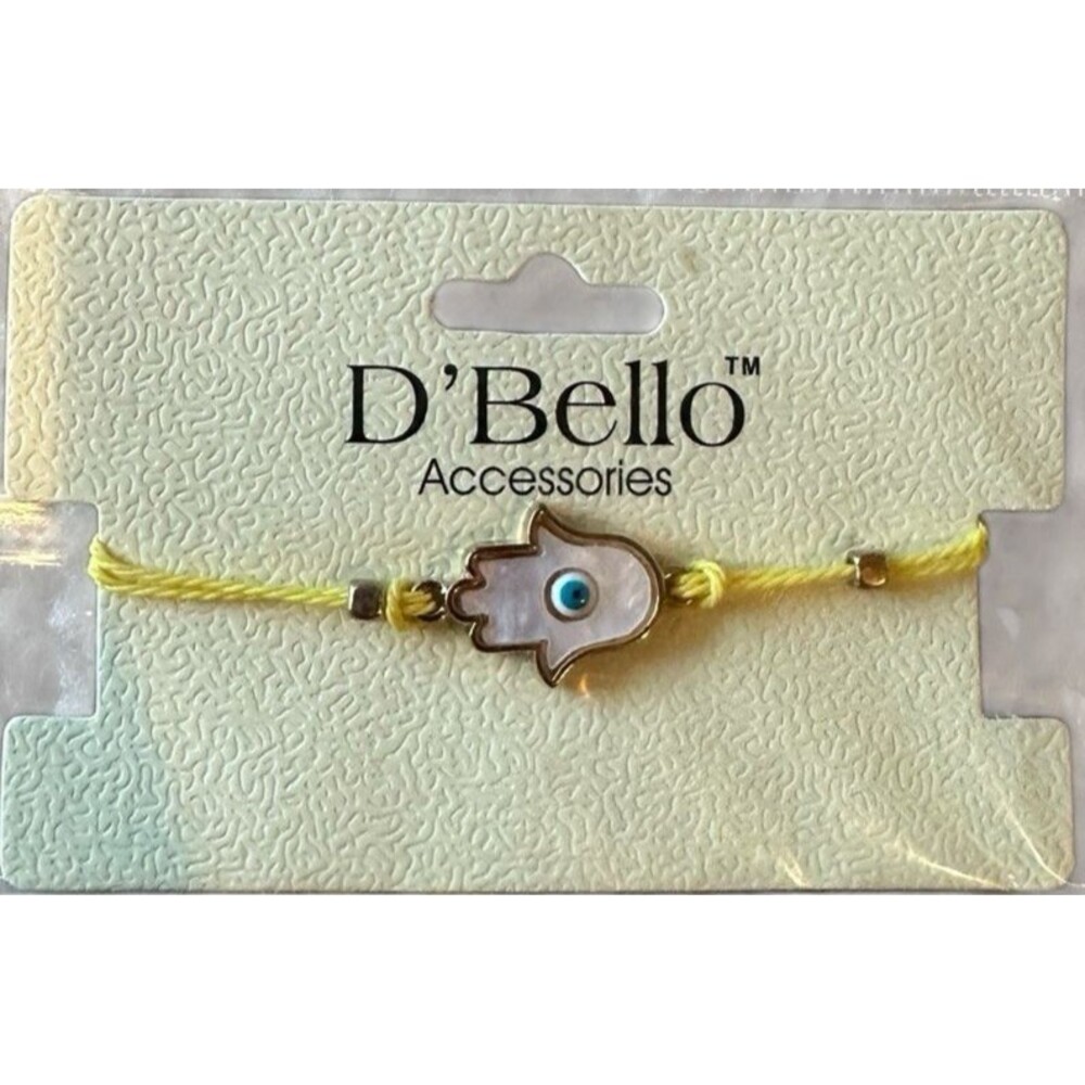 NEW D'Bello Bracelet Evil Eye Charm Pearl With Yellow Bracelet Adjustable